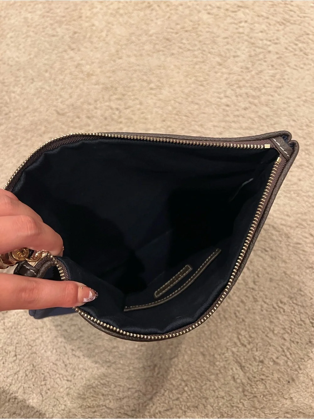 J. McLaughlin Navy Suede Zip Pouch with Gold Hardware